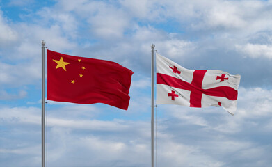 Georgia and China flags, country relationship concept