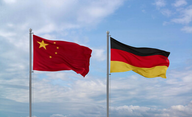 Germany and China flags, country relationship concept
