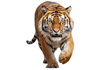 Tiger Running Way In Motion on a Clear Surface or PNG Transparent Background.