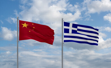 Greece and China flags, country relationship concept