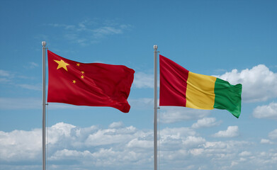 Naklejka na ściany i meble Guinea and China flags, country relationship concept