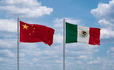Mexico and China flags, country relationship concept