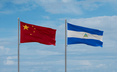 Nicaragua and China flags, country relationship concept