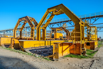 Dismantled yellow huge cranes
