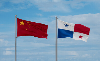 Panama and China flags, country relationship concept
