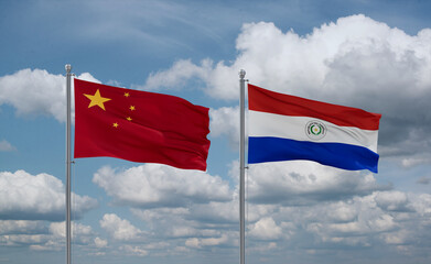 Paraguay and China flags, country relationship concept