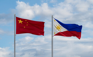 Philippines and China flags, country relationship concept