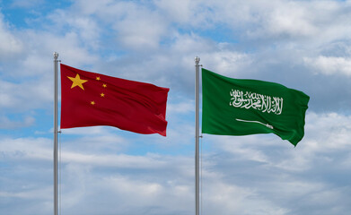 China and Saudi Arabia flags, country relationship concepts