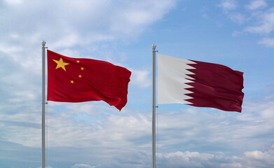 Qatar and China flags, country relationship concept