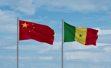 Senegal and China flags, country relationship concept