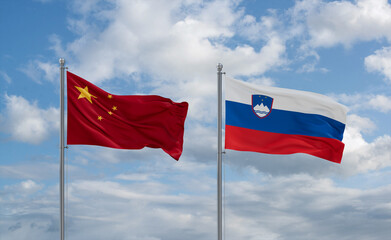 Slovenia and China flags, country relationship concept