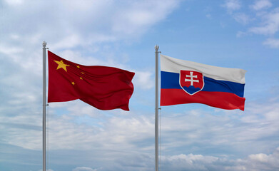 Slovakia and China flags, country relationship concept