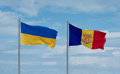 Ukraine and Andorra national flags, country relationship concept