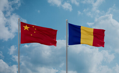Romania and China flags, country relationship concept