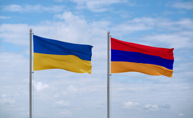 Armenia and Ukraine flags, country relationship concept