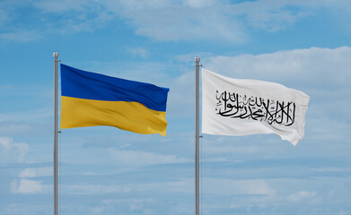 Ukraine and Afghanistan national flags, country relationship concept
