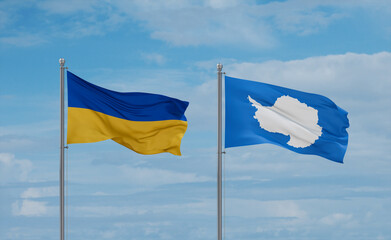Ukraine and Antarctica flags, country relationship concept