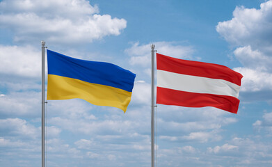 Austria and Ukraine flags, country relationship concept