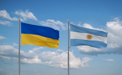 Argentina and Ukraine flags, country relationship concept