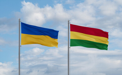 Bolivia and Ukraine flags, country relationship concept