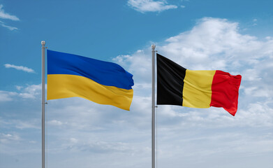 Belgium and Ukraine flags, country relationship concept