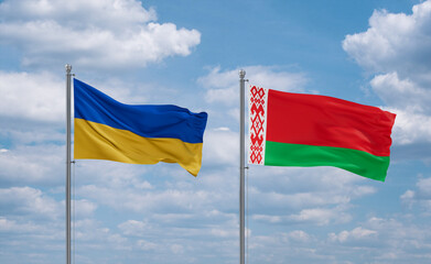 Belarus and Ukraine flags, country relationship concept