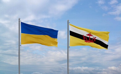 Brunei and Ukraine flags, country relationship concepts