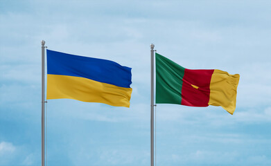 Cameroon and Ukraine flags, country relationship concept