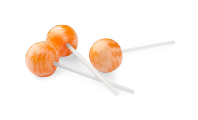 Many sweet colorful lollipops isolated on white