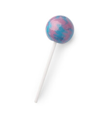 One sweet colorful lollipop isolated on white, top view