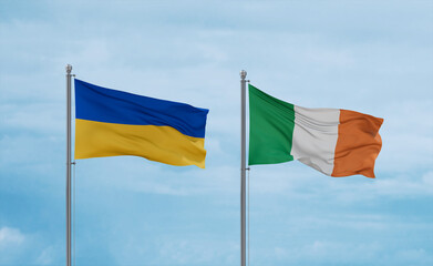 Ireland and Ukraine flags, country relationship concept