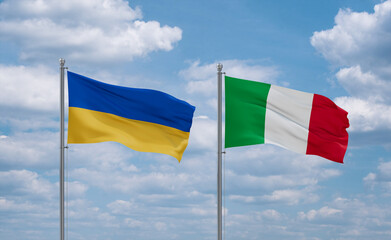 Italy and Ukraine flags, country relationship concept