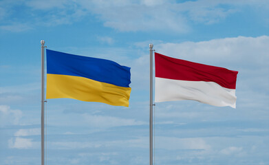Indonesia and Ukraine flags, country relationship concept