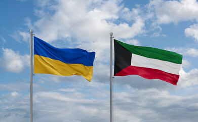 Kuwait and Ukraine flags, country relationship concept