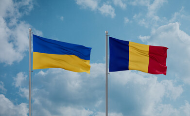 Romania and Ukraine flags, country relationship concept