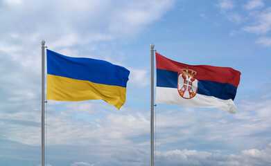 Serbia and Ukraine flags, country relationship concept