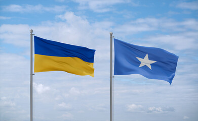 Somalia and Ukraine flags, country relationship concept