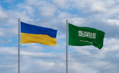 Ukraine and Saudi Arabia flags, country relationship concepts