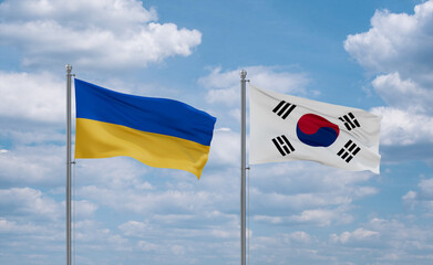 South Korea and Ukraine flags, country relationship concept