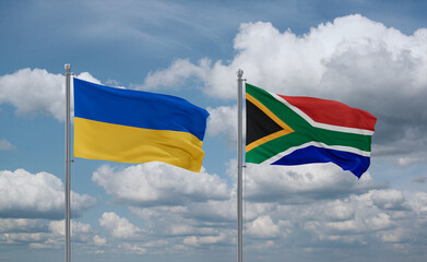 South Africa and Ukraine flags, country relationship concept