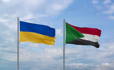 Sudan and Ukraine flags, country relationship concept