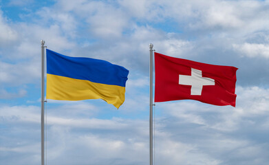 Switzerland and Ukraine flags, country relationship concept
