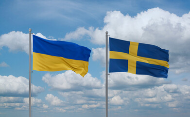 Sweden and Ukraine flags, country relationship concept