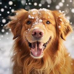 Domestic dog outdoors in winter