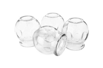 Many glass cups isolated on white. Cupping therapy