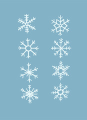 Fototapeta na wymiar snowflakes set. white snowflakes on a blue background. Snowflake doodle. Vector illustration