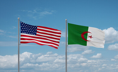 USA and Algeria national flags, country relationship concept