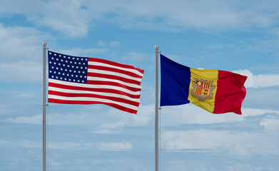 USA and Andorra national flags, country relationship concept