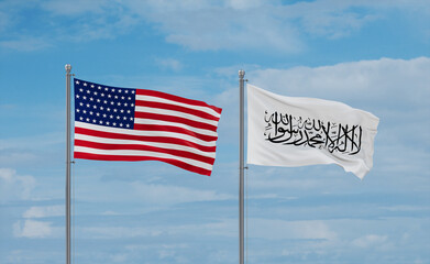 USA and Afghanistan national flags, country relationship concept