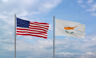 Cyprus and USA flags, country relationship concept